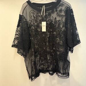 Anthropologie Black Sheer Lace Blouse